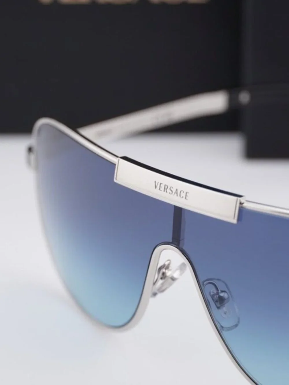 Versace VE2293 100019 Shield Sunglasses – Silver / Blue
